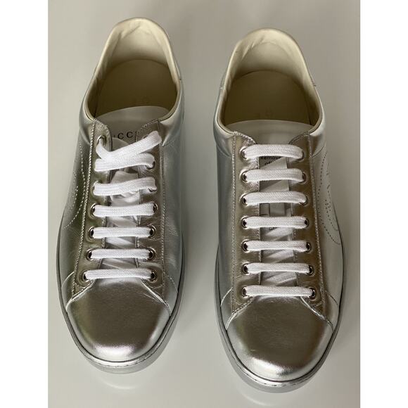 Gucci Ace Men\'s Low-top Silver Sneakers 10.5 US (Gucci 10) 660266 Italy NIB
